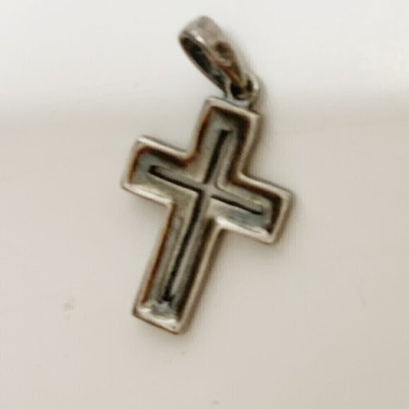 Marcasite and Silver Rhinestone Small Cross Pendant - Picture 3 of 4